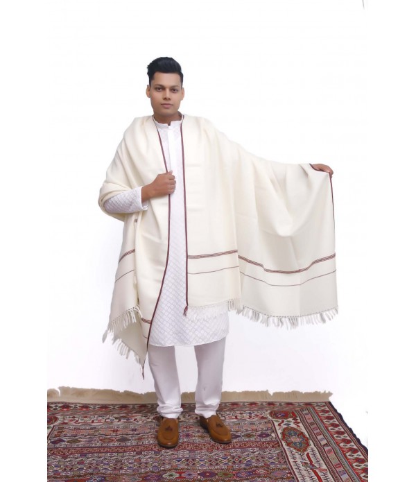 Authentic full length white shawl with brown border.